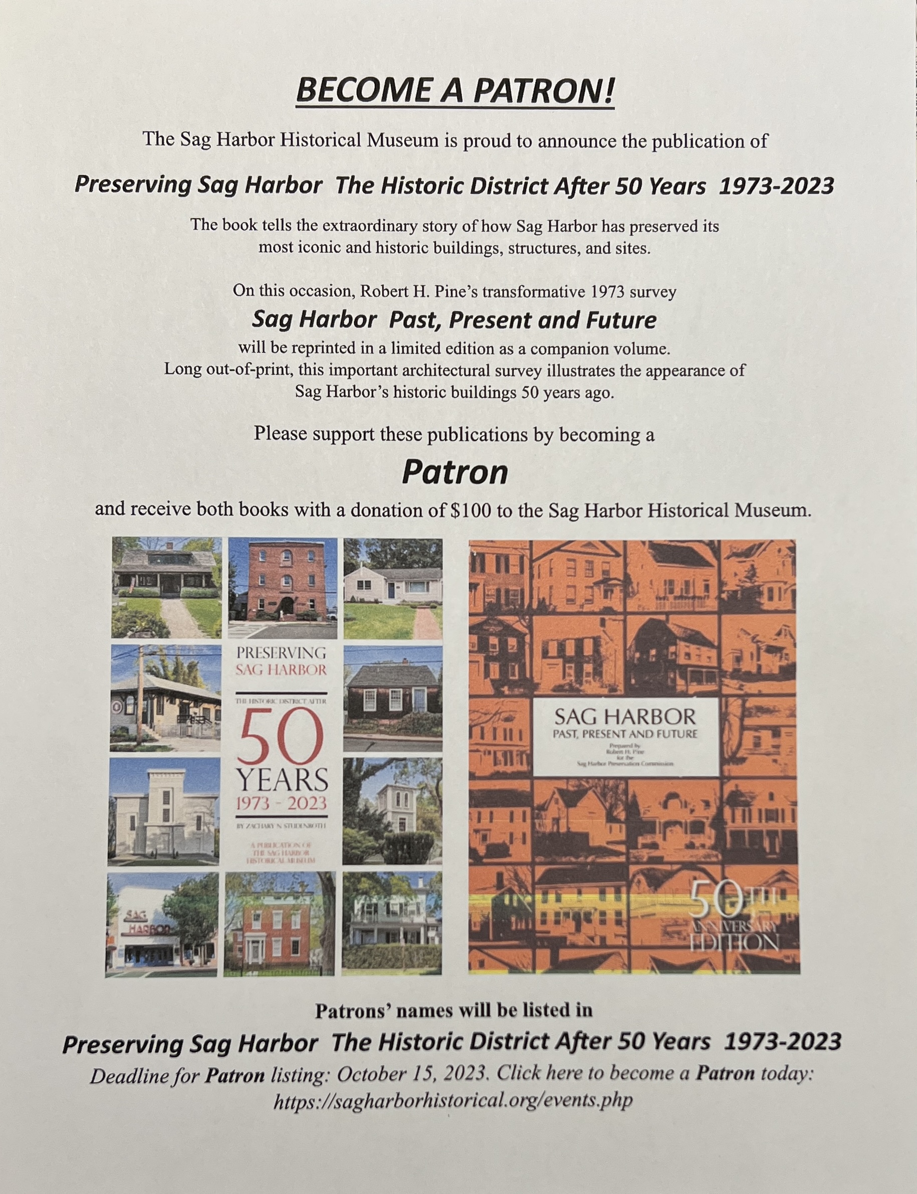Become a Patron and support Preserving Sag Harbor The Historic District After 50 Years 1973-2023